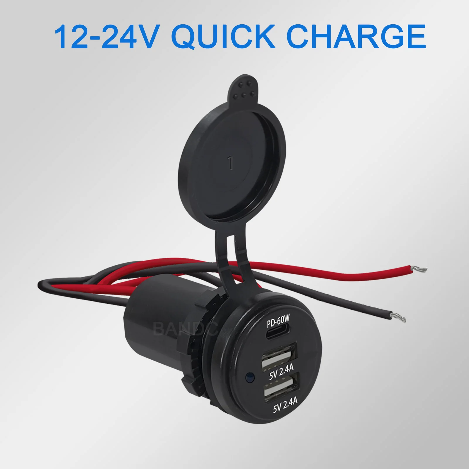 

Быстрое зарядное устройство PD 60 Вт, два порта USB и Type-C, водонепроницаемая розетка для быстрой зарядки для автомобиля, грузовика, лодки, мотоцикла 12 В/24 В