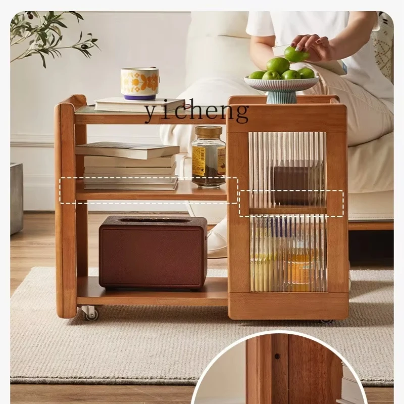 

TQH sofa side few retro trolley solid wood side cabinet movable coffee table small apartment side cabinet