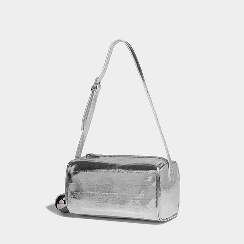 High-quality Fashionable Armpit Bag Bell Cylindrical Bag for Women 2024 New Fashion Versatile Silver Shoulder Crossbody Bag