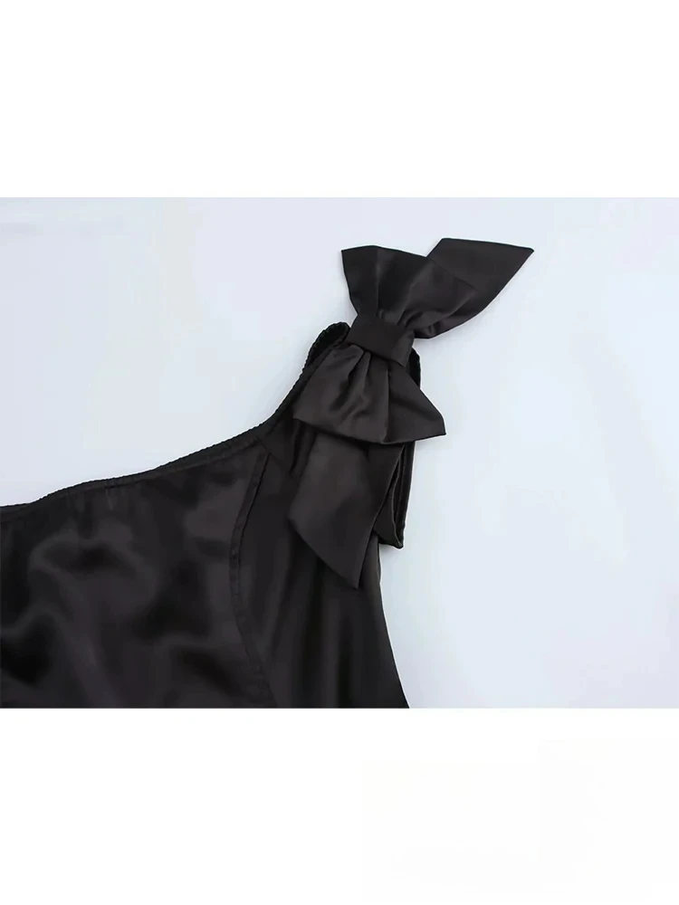 KONDALA Sexy Club Chic femmes robe noir solide nœud sans manches Slash cou Mini robe nouvelle mode 2025 printemps été femme robe