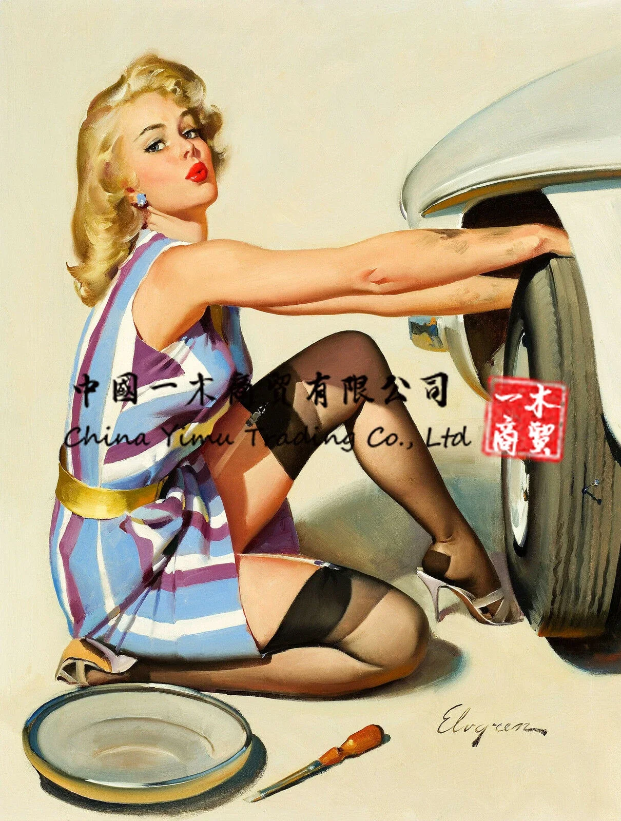 Vintage Sexy Pin-up Girl Photo Underwear Pantyhose Decals High Heels Art Print Pinup Car Sticker