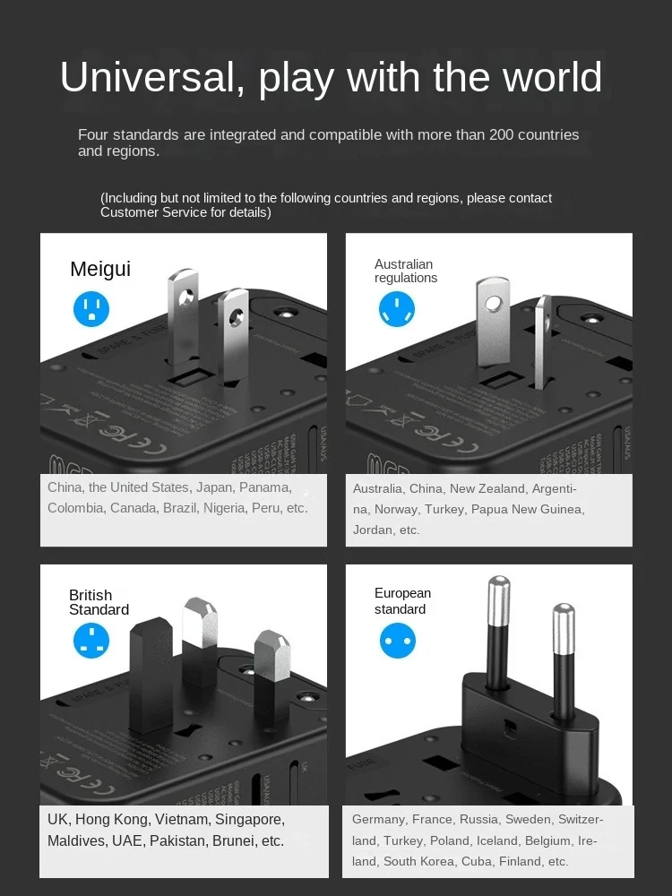 Global universal conversion plug international travel universal charger fast charging