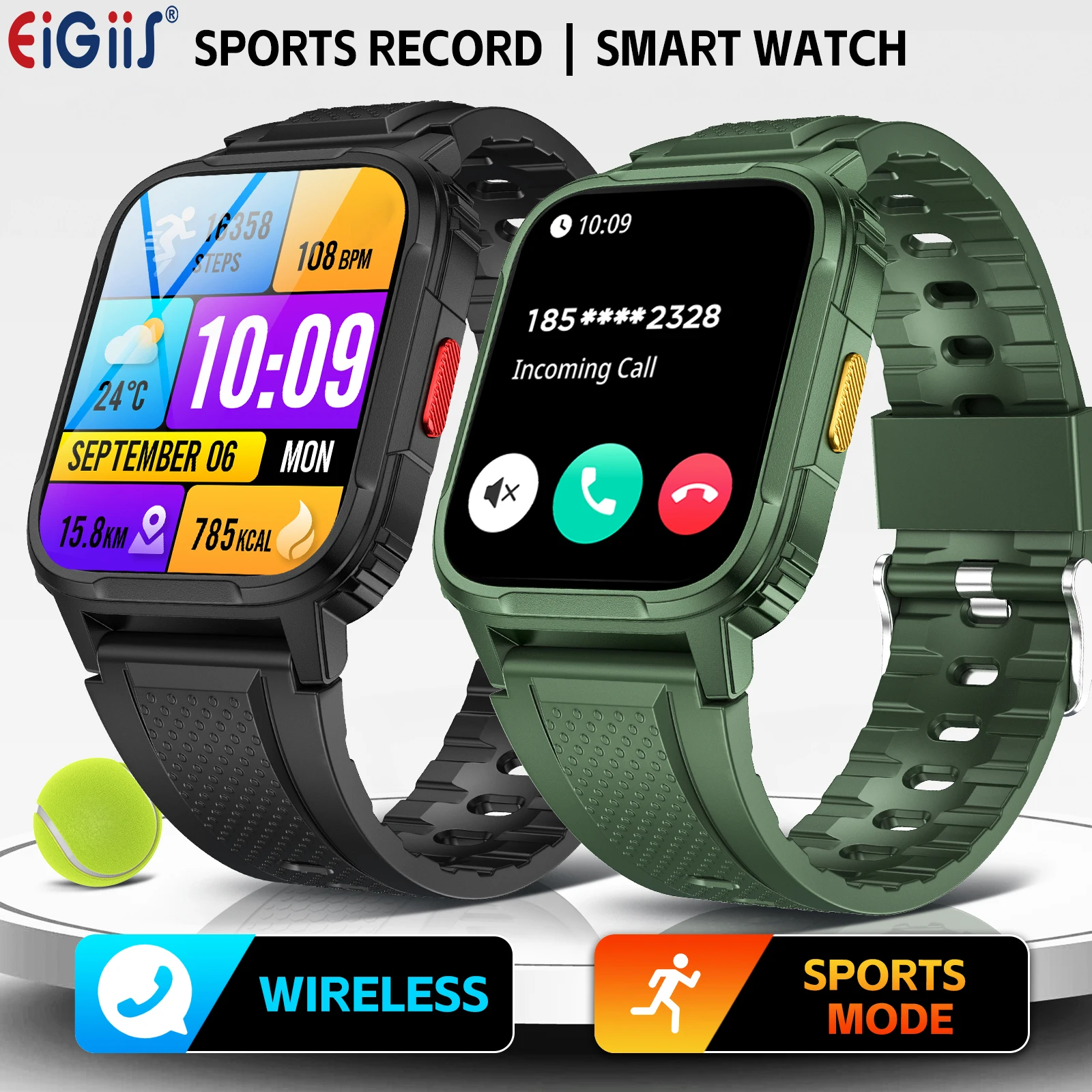 

EIGIIS Смарт-часы для мужчин и женщин 1,32 "HD Смарт-часы с сенсорным экраном 100 + спортивные режимы Фитнес с пульсометром IP68 Водонепроницаемые