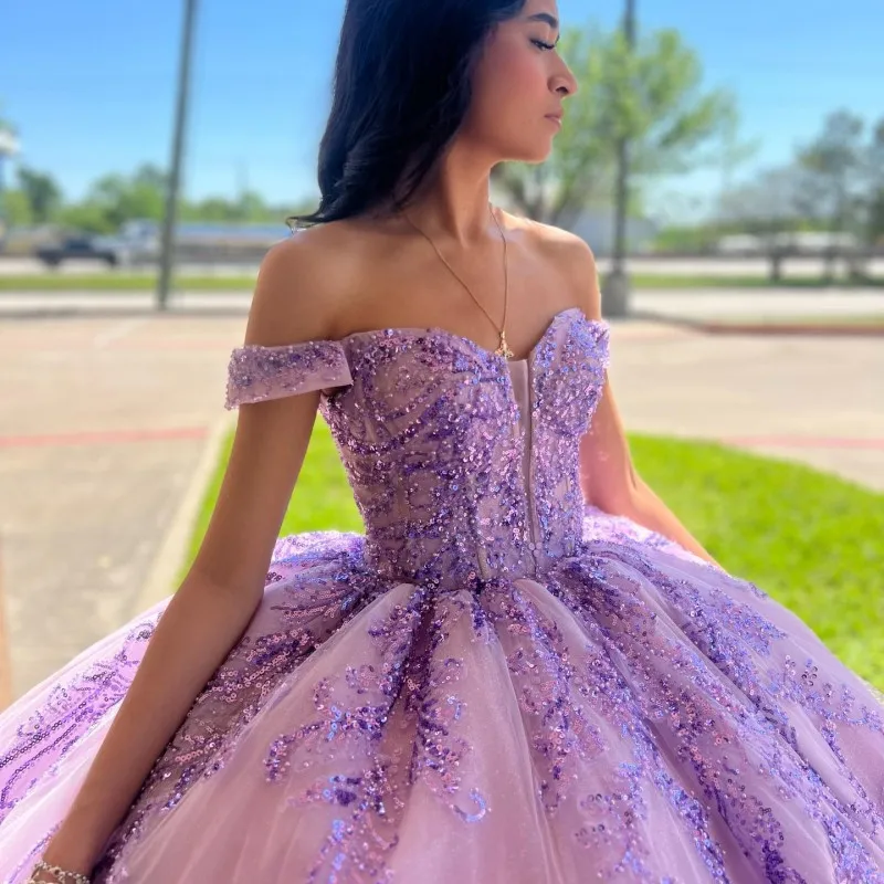 ANGELSBRIDEP Lavender Quinceanera Dresses Luxury Ball Gown Sequins Off Shoulder Beaded Sweet 16 Dress Corset Vestidos De 15 Años