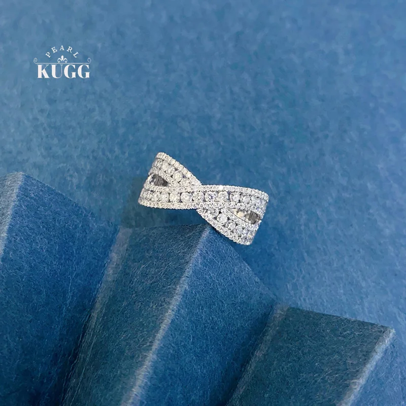 

KUGG 100% 18K White Gold Rings Women Fashion Cross Shape 1.15carat Real Natural Diamond Engagement Ring High Party Jewelry