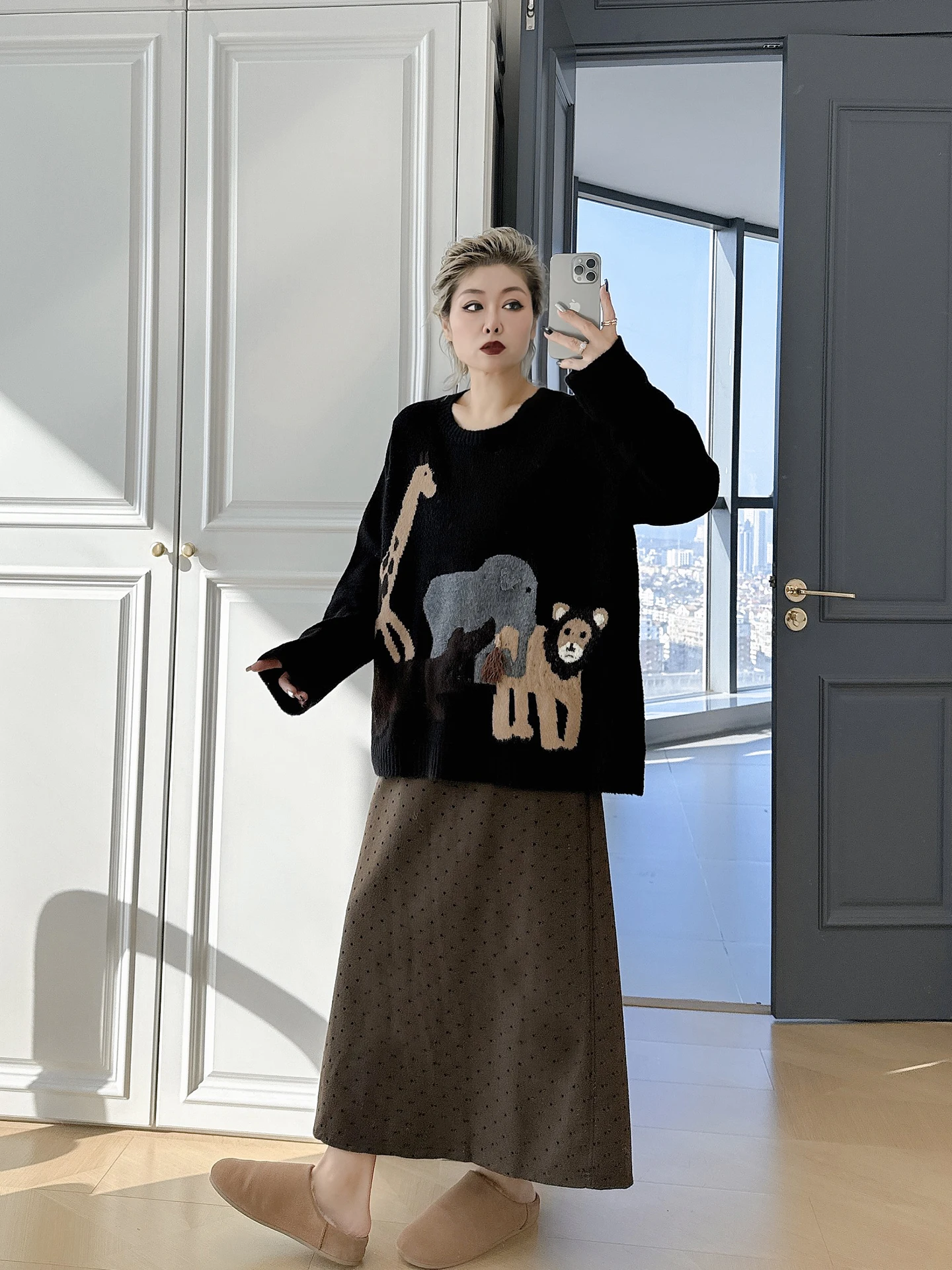 

Юбка-миди трапециевидной формы с высокой талией, большие размеры, женская универсальная юбка 200, сумка, толстая мм, в горошек, скрытая мясная юбка f-длины