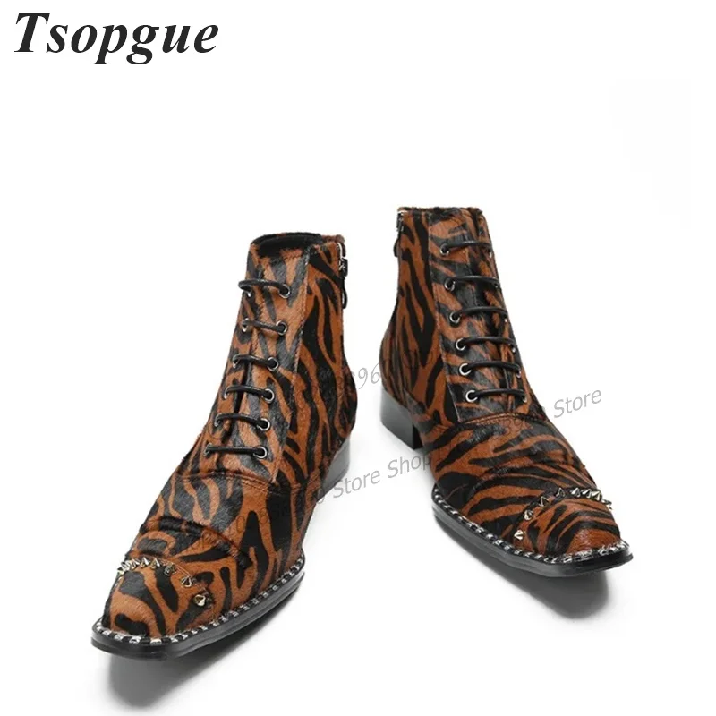 Mixed Color Animal Skin Rivet Decor Chelsea Men Shoes Men's Pumps Side Zipper Runway Casual Party Shoes 2023 Zapatillas Mujer