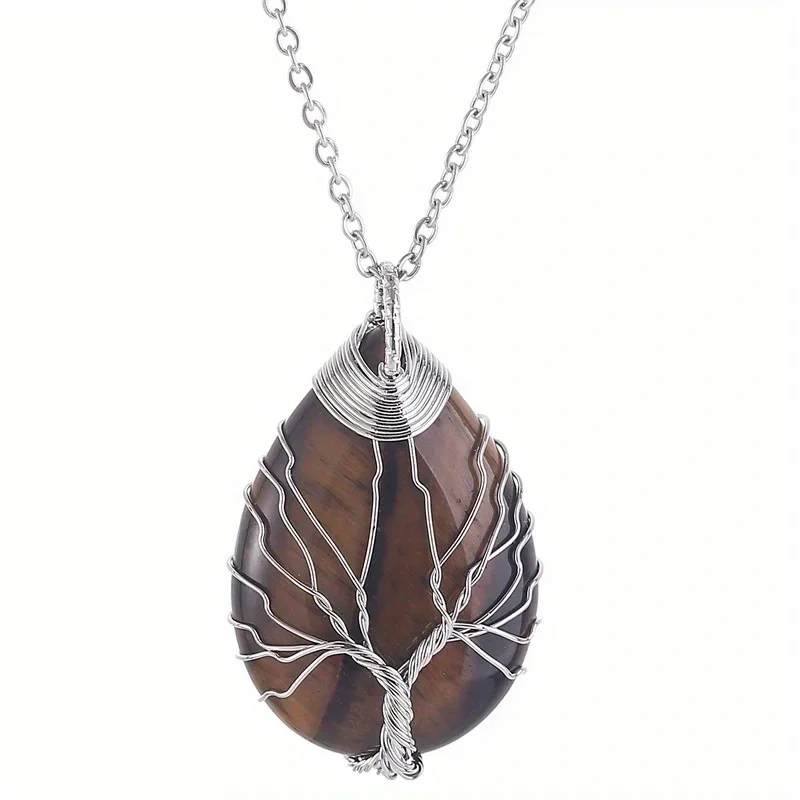 Baum des Lebens 7-Chakra-Halskette mit natürlichem Edelstein, Kristall-Energie-Heilung, handgefertigte Anhänger-Halskette, Yoga-Schmuck, Vintage für Frauen – Detail 22