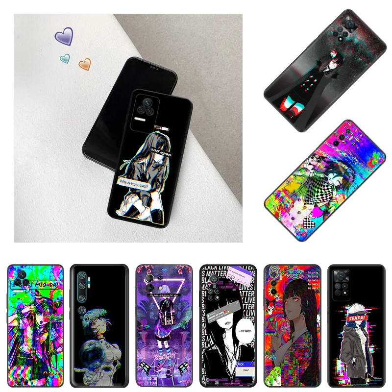 Ultra Thin Phone Case For Redmi Note11 11s A1 A2 Plus K60 K50 K40 Xiaomi 14 11t 11 Lite CC9 Pro Anime Vaporwave Glitch Art Cover