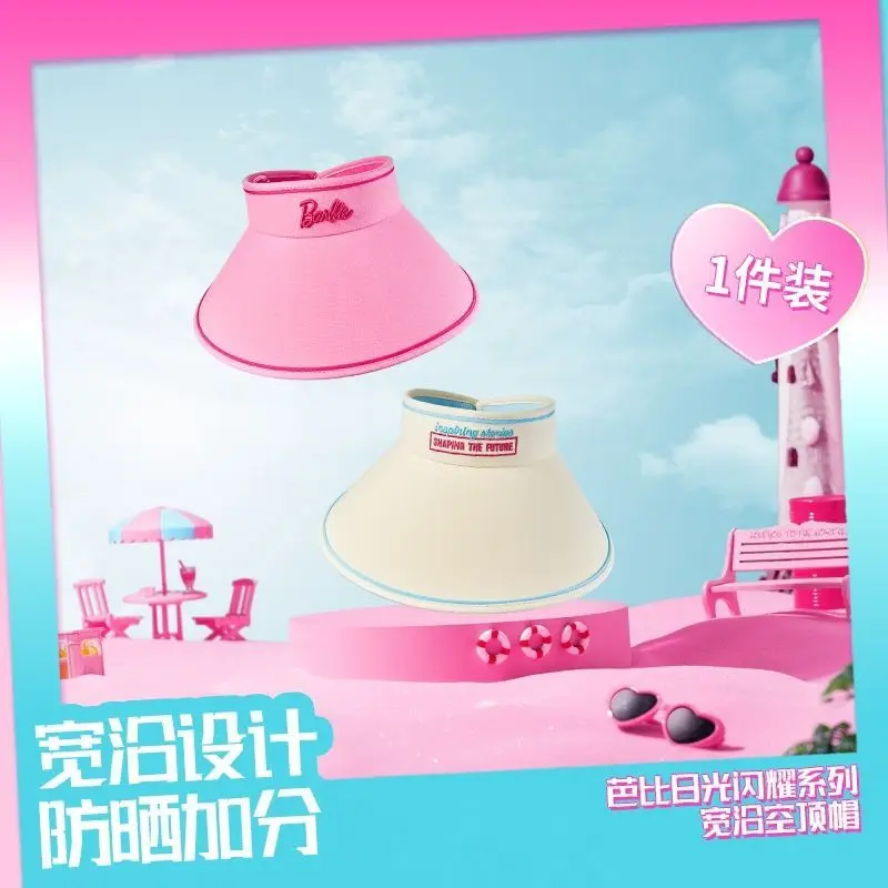 

MINISO Barbie Series Wide Rim Empty Top Hat Pink Sunscreen Hat Plus Wide Net Red the Same Cute Gift for Student Girls