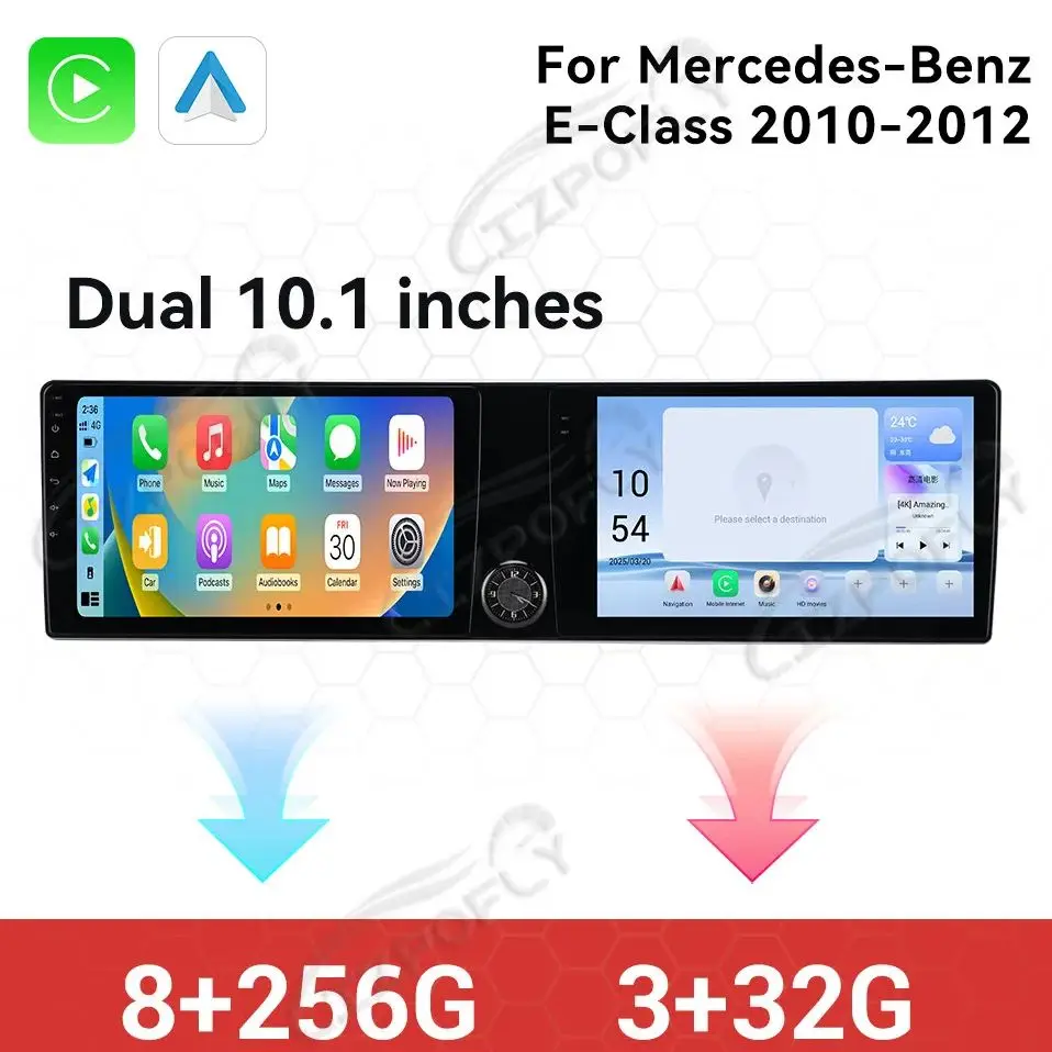 

Dual 10.1 Inch Screen Android 14 GPS Navigation Auto Radio For Mercedes-Benz E-Class 2010-2012 Auto Stereo Multimedia Player