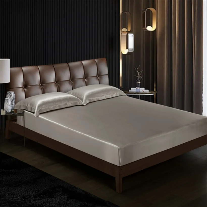 

Mulberry Silk Fitted Sheet with Elastic Band Smooth Skin-friendly Mattress Cover Bed Sheet for Queen King Twin Full Double Size