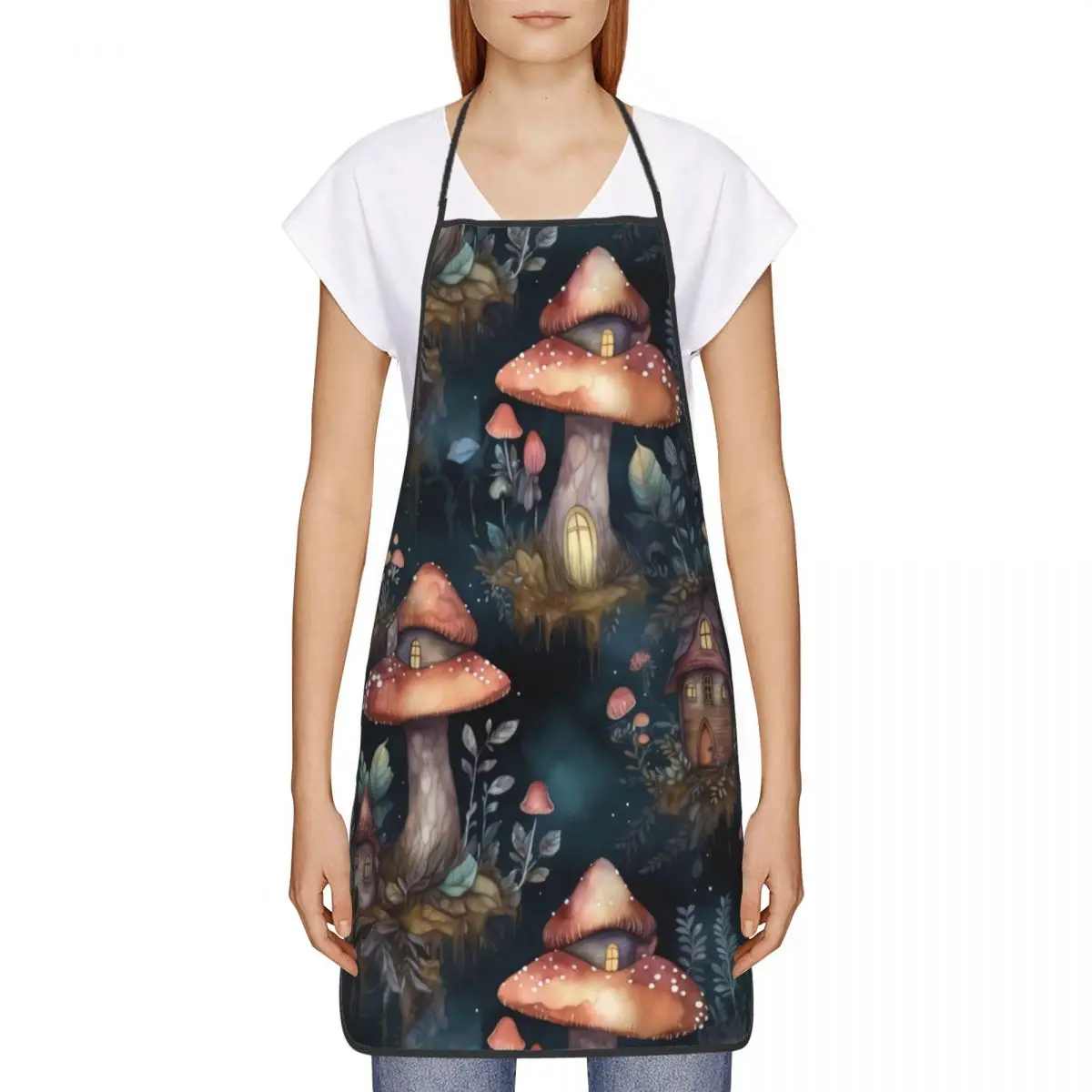 Custom Funny Cute And Magic Mushroom Fairy Village Bib Apron Men Women Unisex  Chef Tablier Cuisine for Cooking Baking Painting