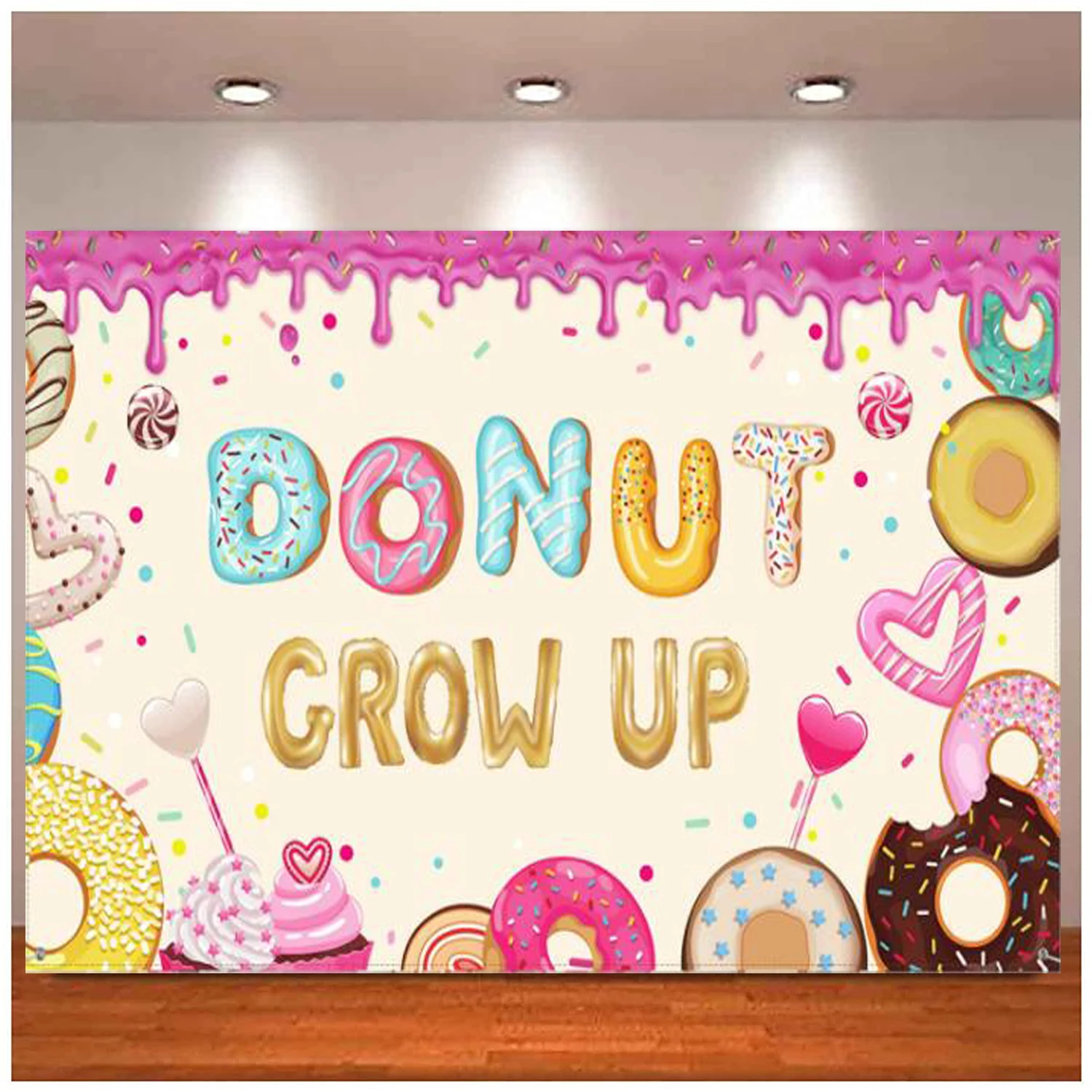 Donut Grow up Birthday Photography Backdrop Sweet Background Party Decoration For Newborn Kids Girls Baby Shower Party Supplies