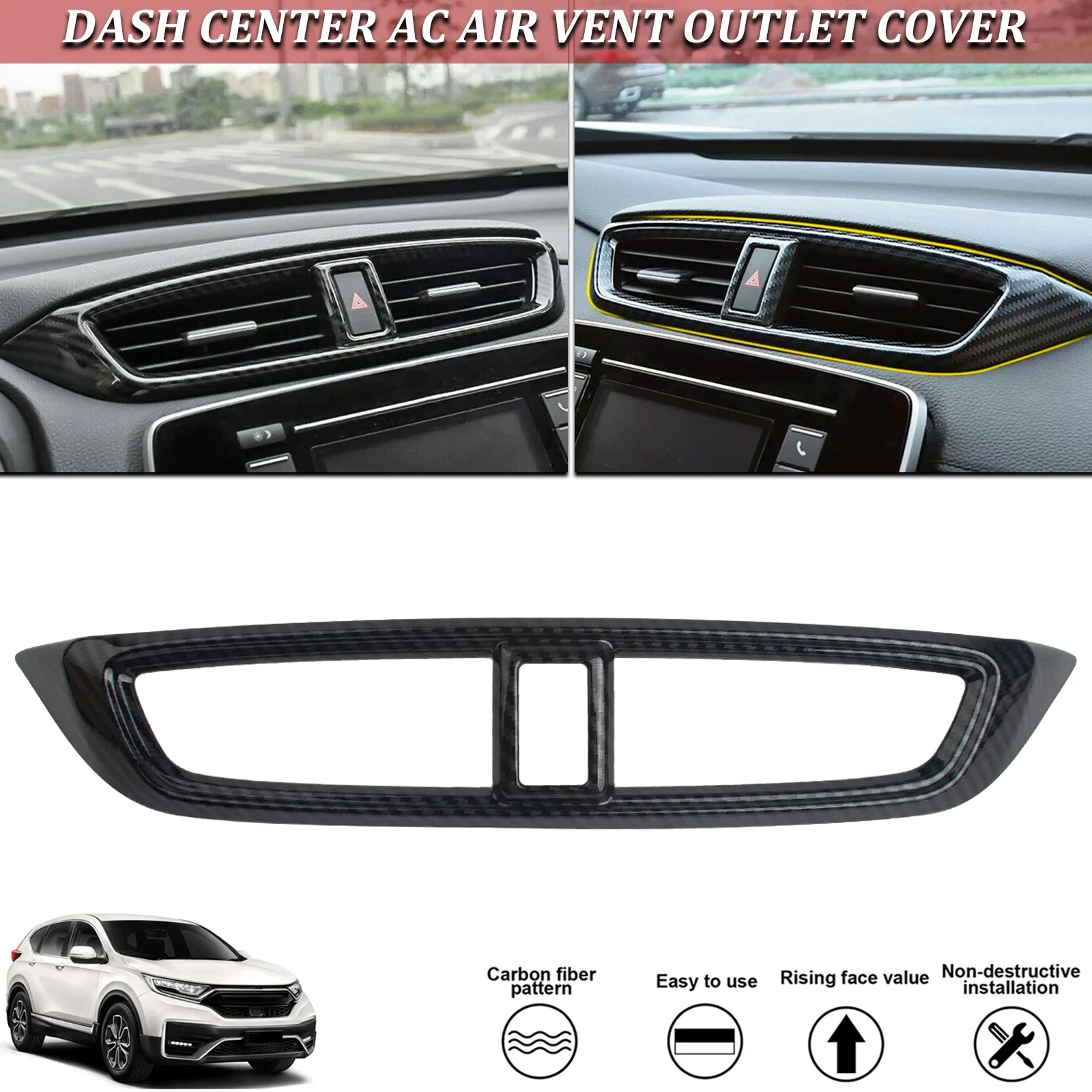 

New! Carbon Fiber Black Interior Front Dash Center AC Air Vent Outlet Frame Cover Trims For Honda CR-V 2017 2018 2019 2020 2021