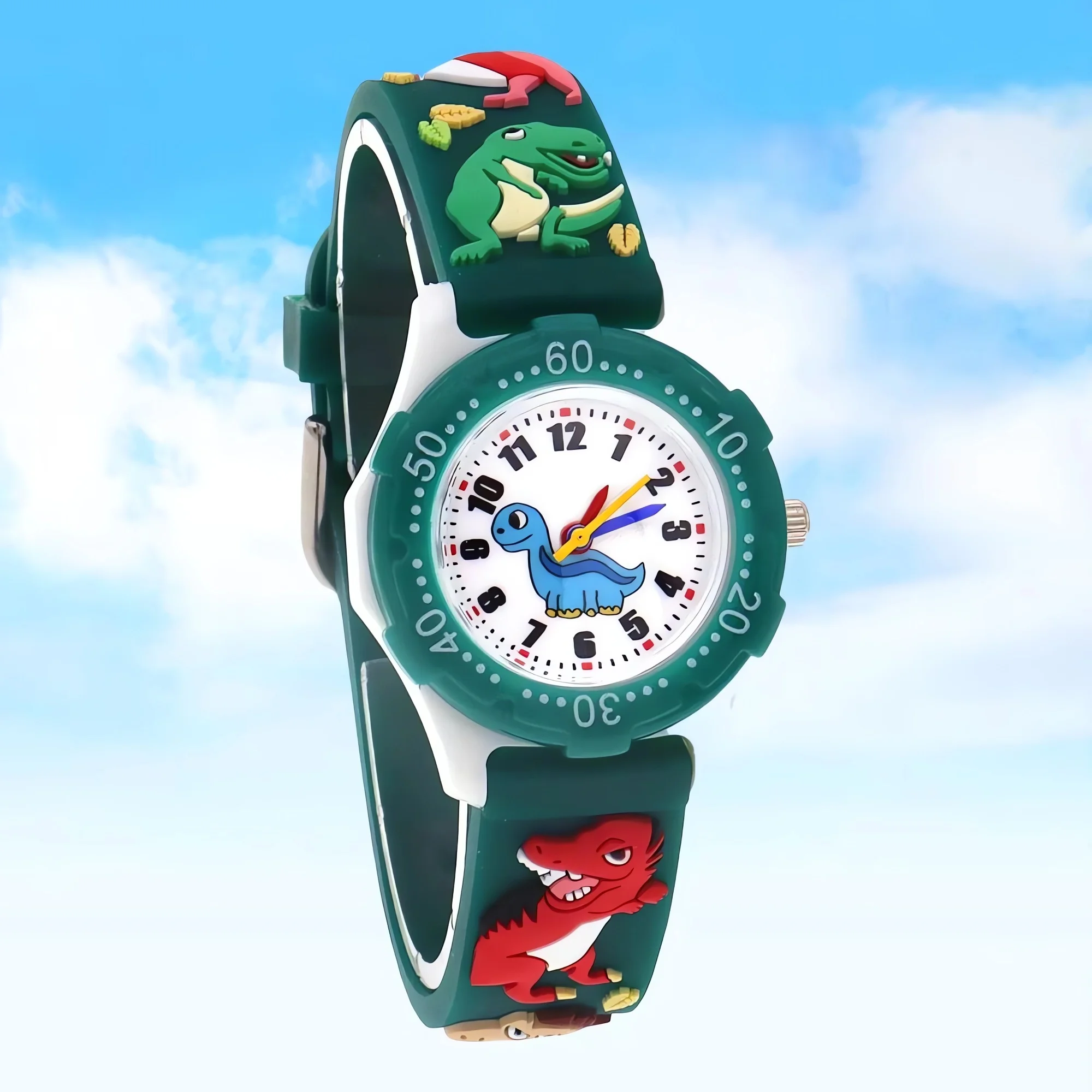 

Kids Dinosaur Themed Digital Quartz Watch Silicone Strap Educational Wristwatch