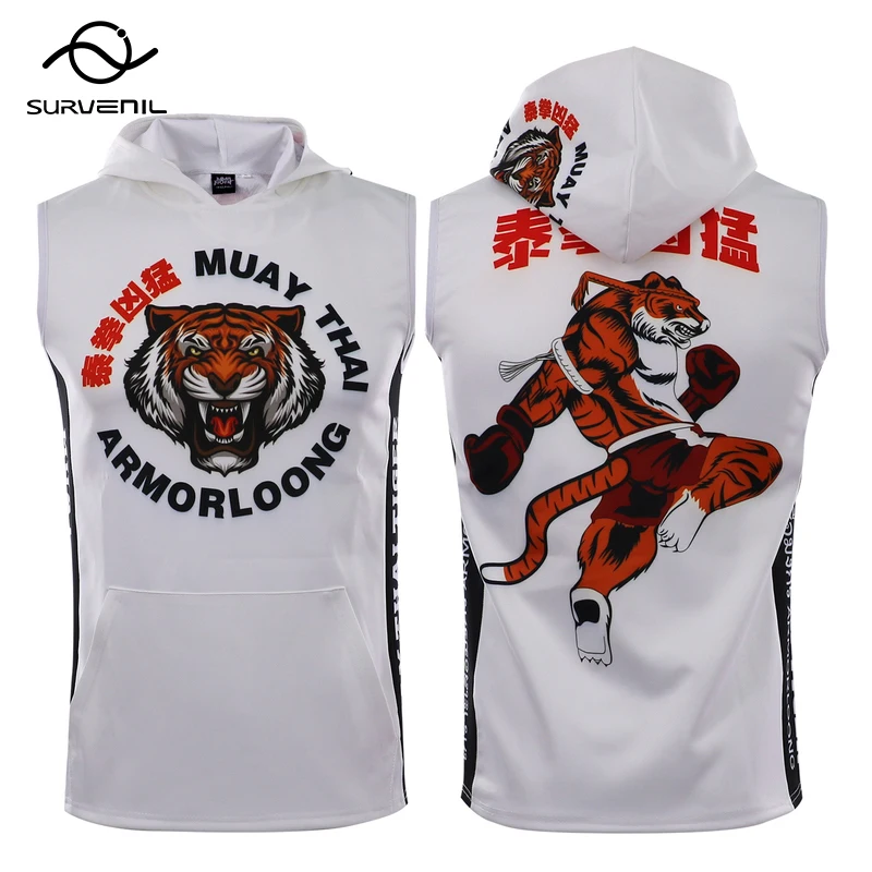 Tiger Muay Thai Shirt mit Kapuze Rashguard Jiujitsu Boxen Hoodies Männer Frauen Teenager Kampfsport MMA Kampf Kickboxen Jacke Trikots