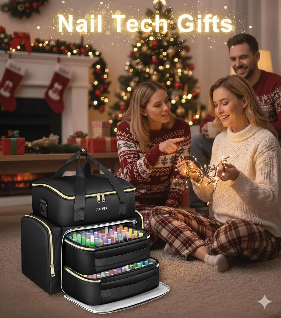 Duży organizer na lakiery do paznokci mieści ponad 96 butelek z lampą UV i wyjmowanymi kieszeniami do podróży.