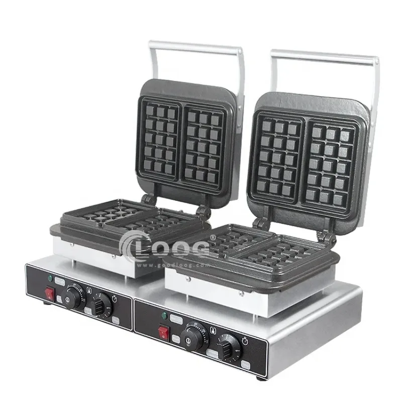 

High Efficient Snack Food Equipment Stainless Steel Body Cast Iron Plate Belgian Rectangle Waffle Maker Price