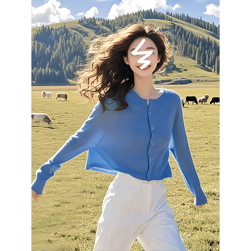 

Korean Style Short Sleeve Long Sleeve Knitted Sweater Women's Lazy Style Top Dopaamine Copper Sulfate Outfit Sweet Style Slim...