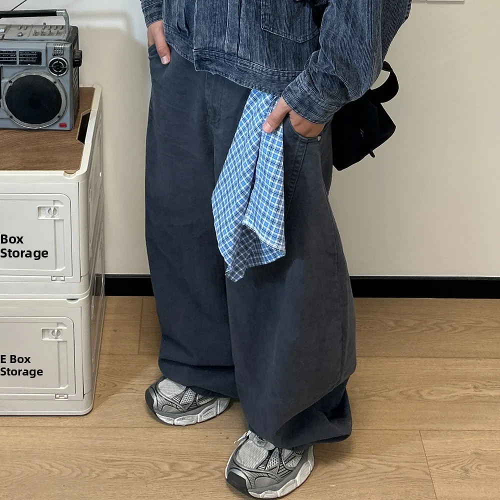 

Waed Wide Leg Pants Men's Straight Loose Retro Scarf Decorated Workwear Trousers Japanese Sle Barn Aosphere Knife