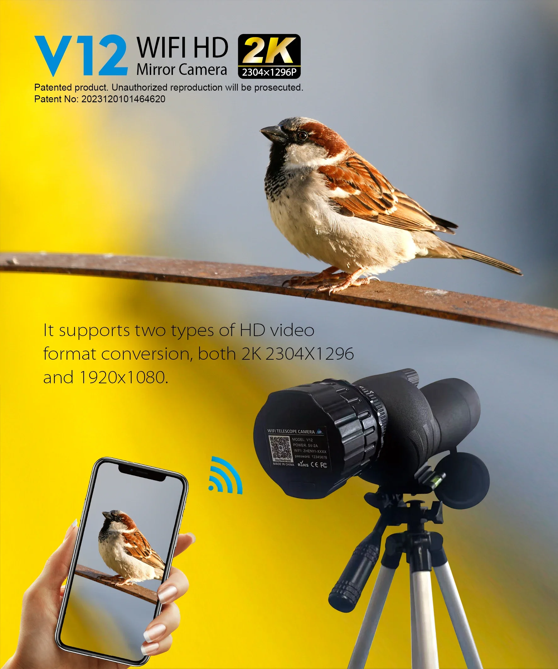 

V12 2K WIFI Electronic Eyepiece 1080P 800 MAh Battery All Languages Mobile Phone Synchronization Portable Compact Eyepiece