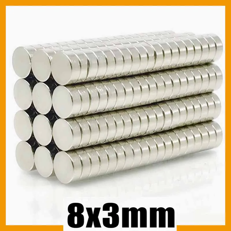 8x3mm 10/20/50/100/200/500/1000pcs Super Powerful Strong Bulk Round N35 NdFeB Neodymium Magnets Rare Earth Magnet Disc 8*3