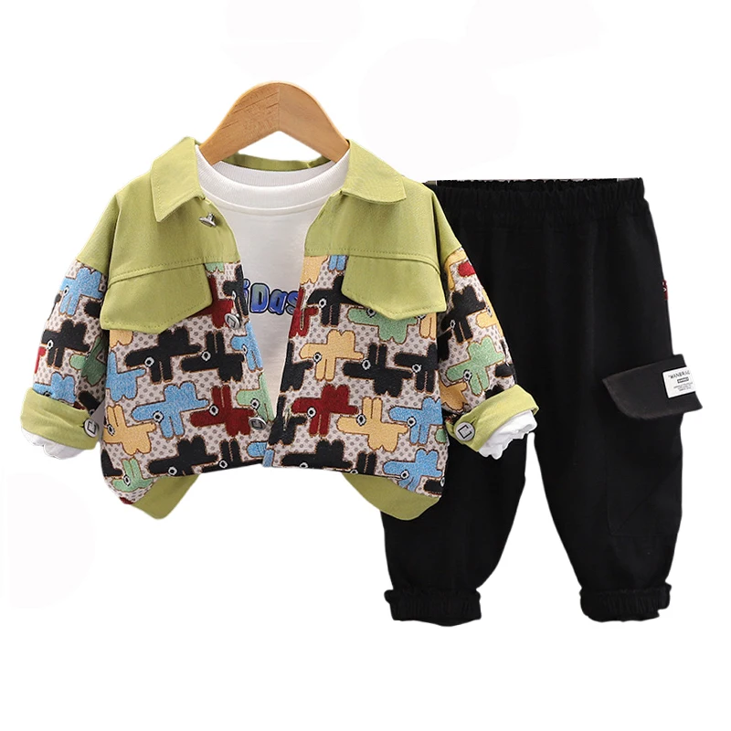 Toddler Boys Outfits 2024 Autumn Baby Boy Clothes 18 To 24 Months Patchwork Cardigan Coats + T-shirts + Pants Childrens Clothing