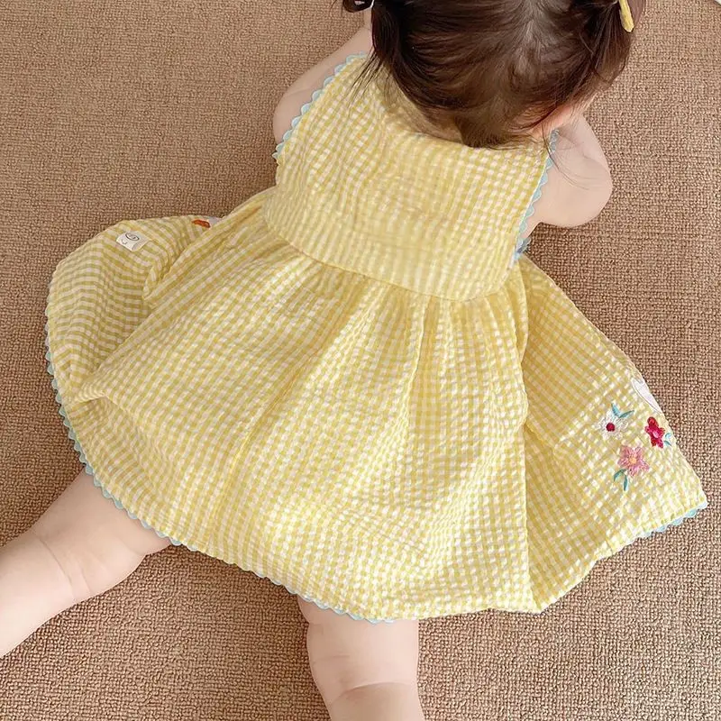 Summer Fashion Children Sleeveless O Neck Embroidery Duck Princess Dress For Baby Girls Birthday Party Casual Holiday Skirts