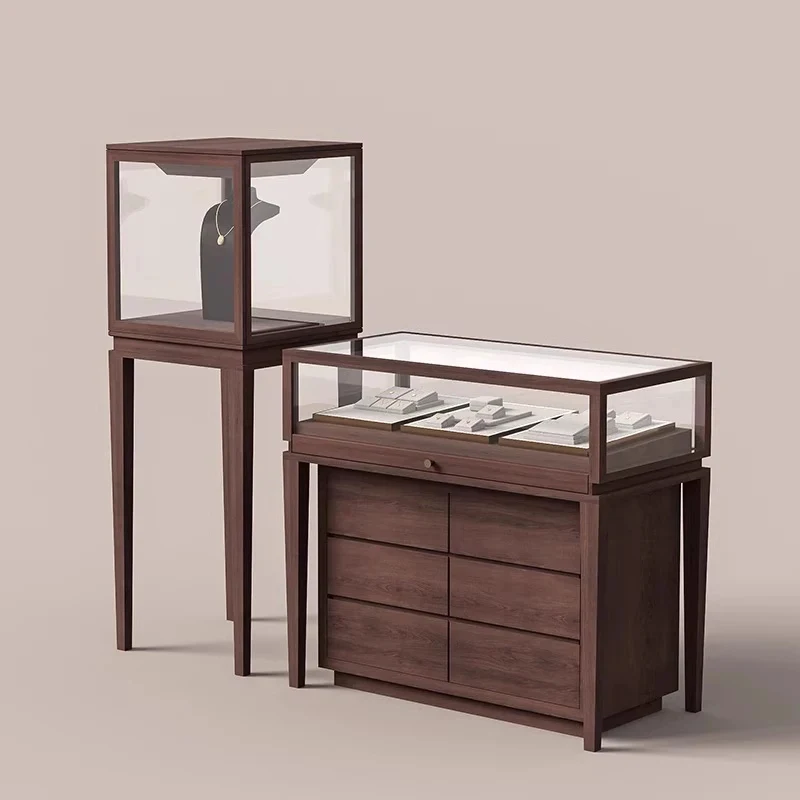 custom.Antique Customizable Rectangular Glass Island Counter Display Cabinet LED MDF Retail Showcase Jewelry Shop Shopping