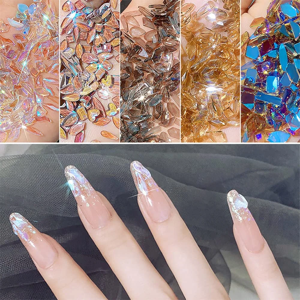 

100pcs Aurora Nail Parts 3D Gems Nails Art Decoration Nail stone Nail Shaped Drill Rhinestones Mix Crystal Nail Art Accessories