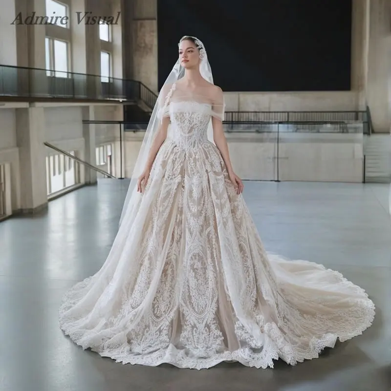 Vestido de Novia Visual Admire, Corte A, Encaje, Escote Barco, Estilo Basque, con Hombros Desmontables, Vestidos de Novia Personalizados