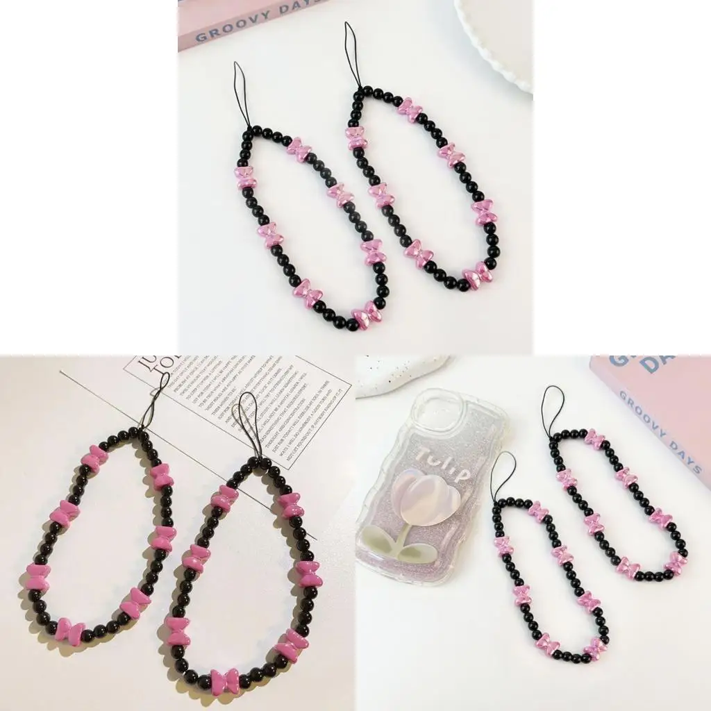 

R53C Creative Beaded Phone Wrist Lanyard with bows Designs Unique for general Fit