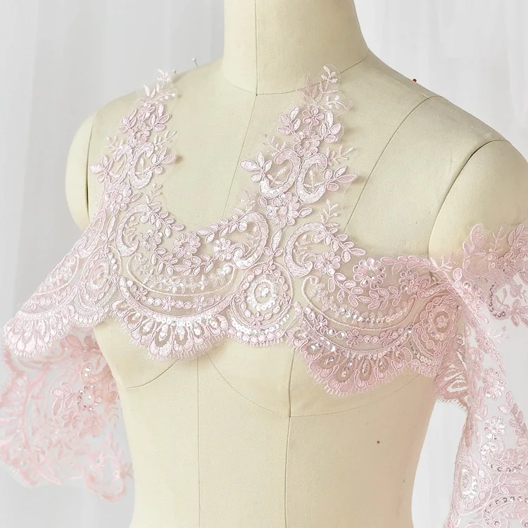 Wedding Embroidery Sequin Handmade DIY Materials Decorative Eyelash Cording Lace Trim