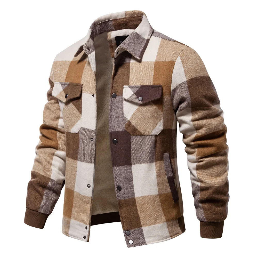 Men's Winter Warm Plaid Jacket Fleece Lined Thick Thermal Casual Coat Casual Classic Outerwear Tops For Male