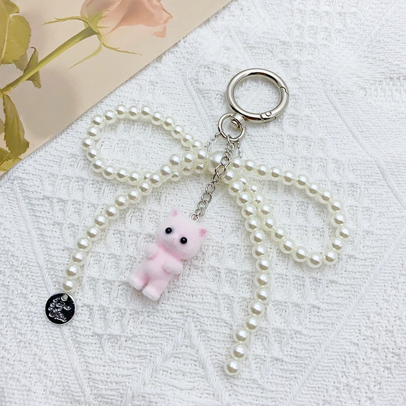 Cute Flocked Kitten Five-pointed Star Cat Paw Love Keychain Mobile Phone Chain Anti-Lost Lanyard Pendant Earphone Camera Chain