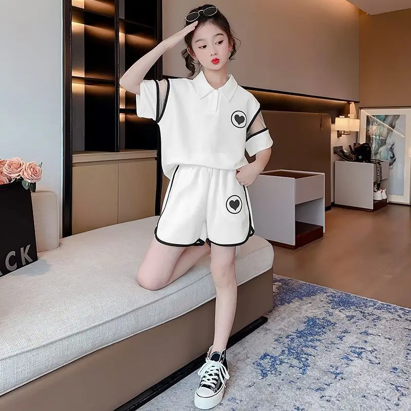 

4-14 Years Kids Girls New Daily Casual Summer Sports Polo Shirts+Pants Suit Korean Style Outfits Sets Children Boutique Clothes