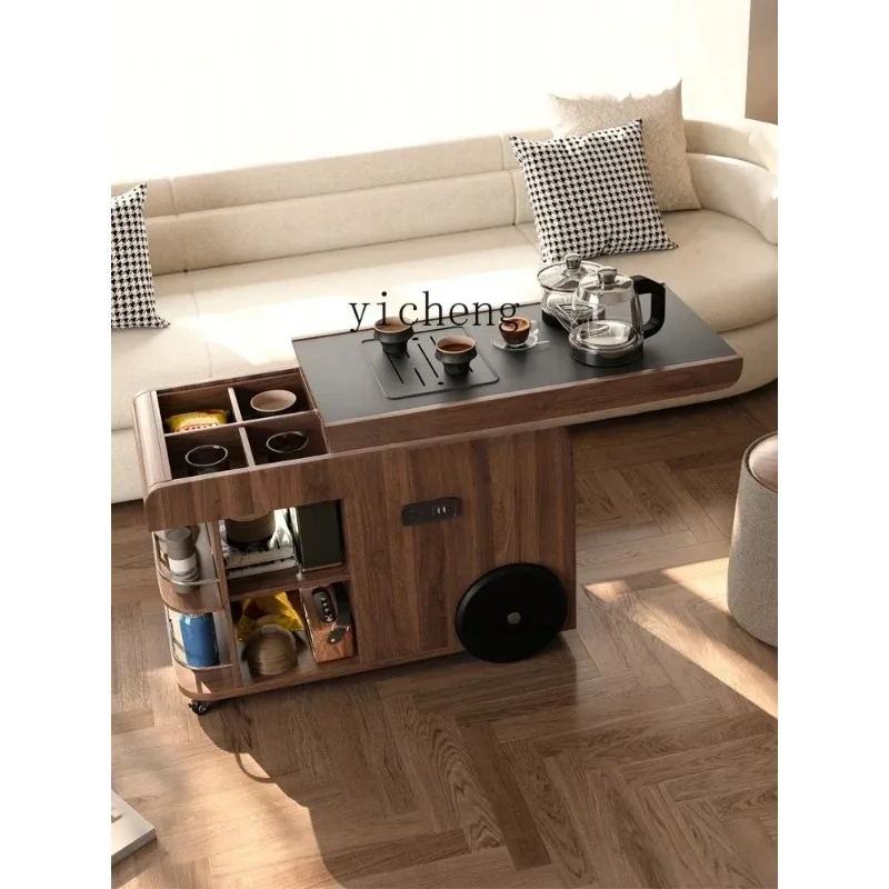 GZ-6  Movable side rock slab living room sofa tea cabinet storage solid wood coffee table side cabinet