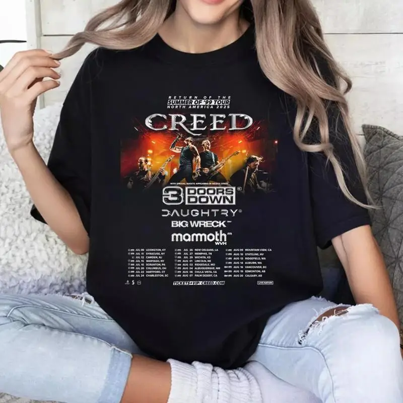 تي شيرت Creed Rock Band 2025 Tour Summer of '99 Dates Fans