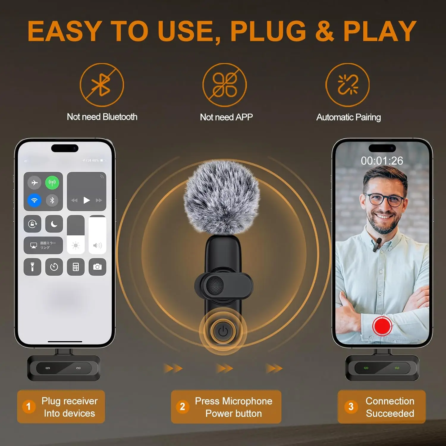 ميكروفون Lavalier لاسلكي احترافي لهاتف iPhone iPad Android والكمبيوتر المحمول والبث المباشر ومقابلة الألعاب وتسجيل مدونة الفيديو وميكروفون صغير