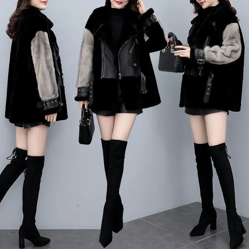 Faux Fur Coat  Jacket Women 2025 High Quality and High Appearance Level Fashion New Winter Fur One Coat Splicing Locomotive