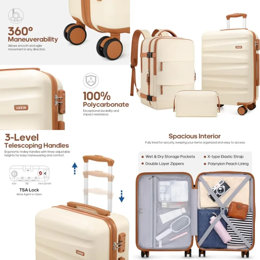 

Luggage Set with Backpack, Polycarbate Luggage Airline Approved with Spinner Wheels, Hardshell Travel Suitcase with TSA Lock, S