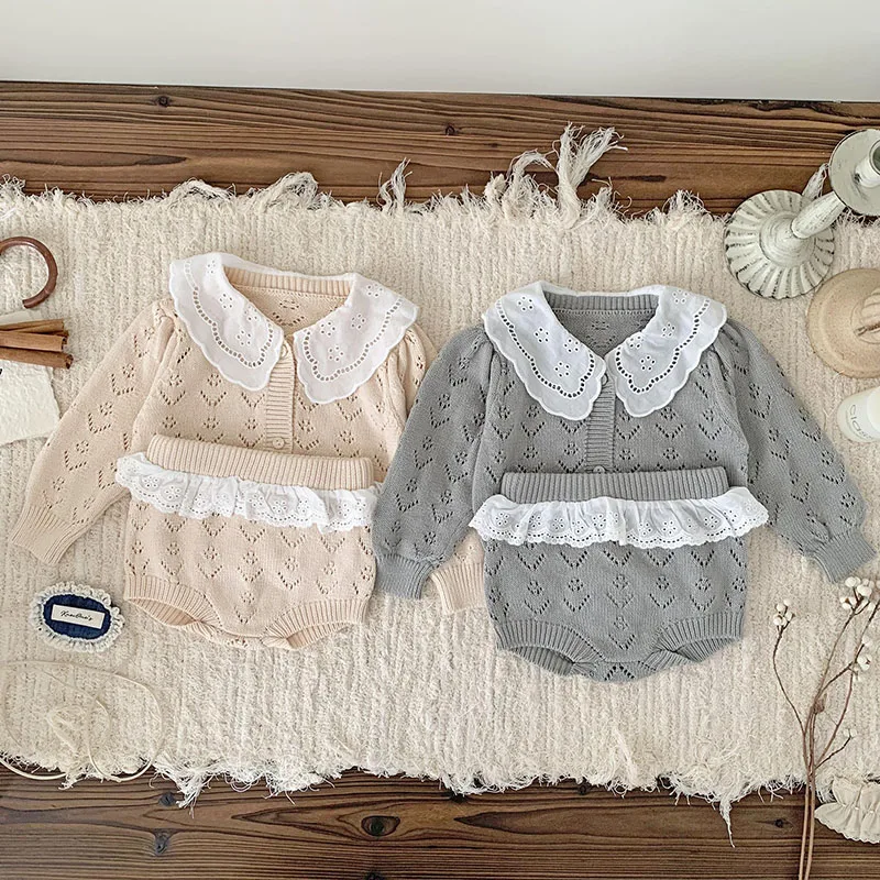 2024 New Autumn Infant Baby Girls Clothing Set Long Sleeved Knitted Cardigan+PP Shorts Korean Style Children Clothes Suit