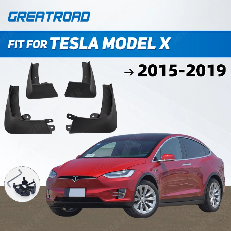 Set Molded Mud Flaps For Tesla Model X 2015-2019  Mudflaps Splash Guards Mud Flap Mudguards Fender Front Rear W/Clips Screws