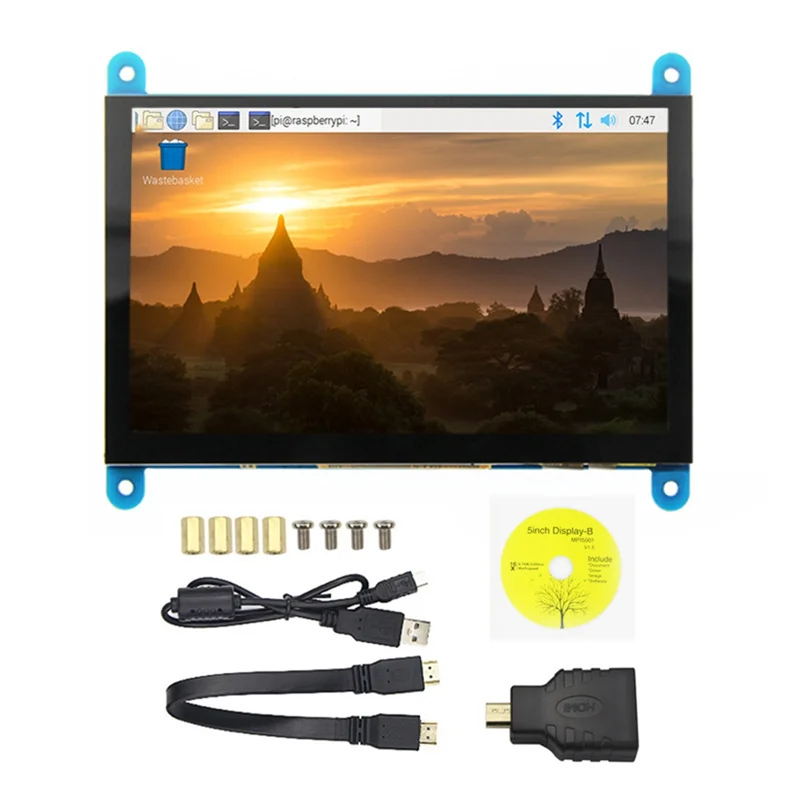 Tela de toque capacitiva lcd de 5 polegadas ips para raspberry pi 4b/3b zero/zero com zero wh + monitor de computador