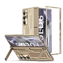 For Samsung Galaxy Z Fold 6 Ultra Drop Protection Case with Metal Lens Protector & Glass Front Film, Bracket Function Cover