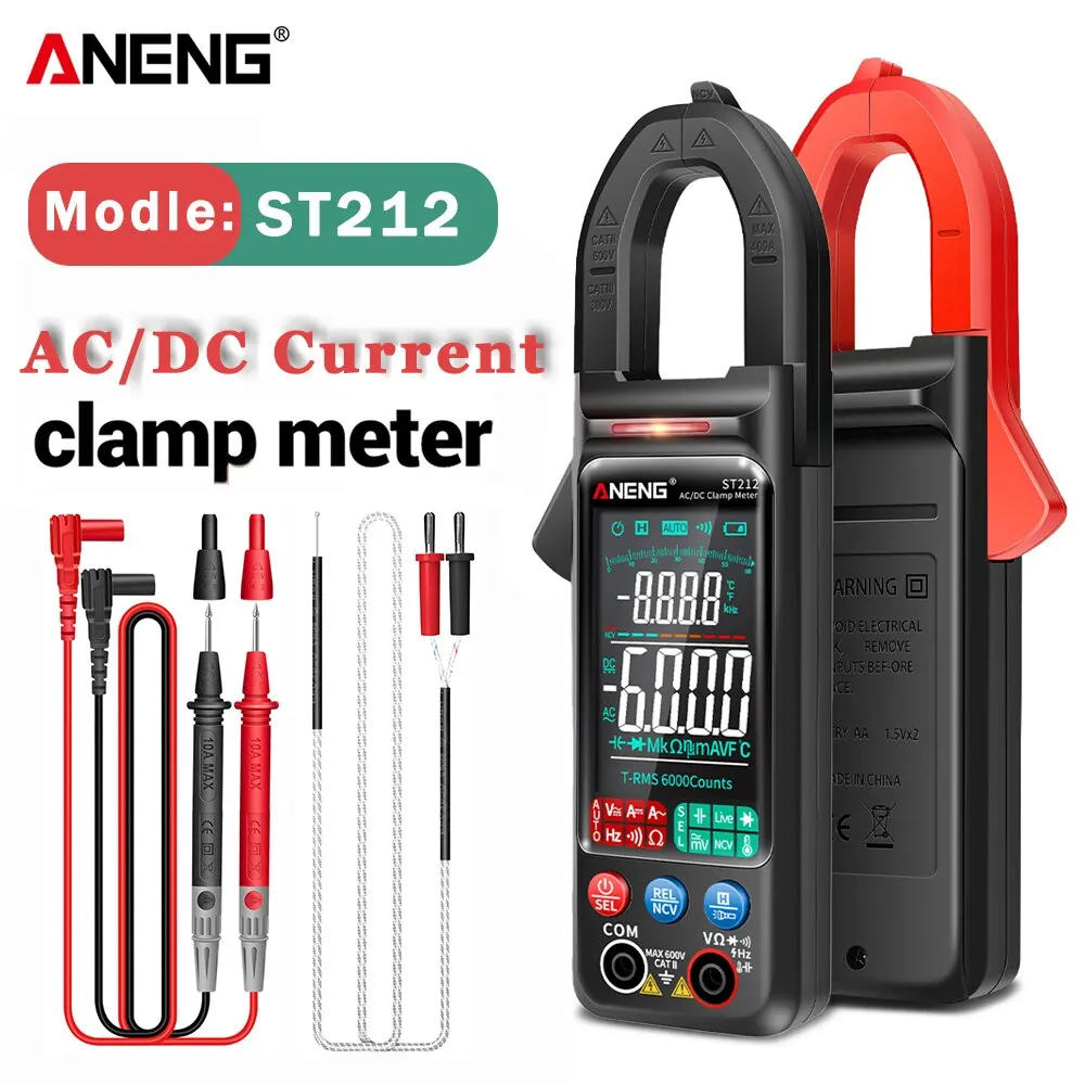 ANENG ST212 6000 Counts Digital Clamp Meter DC/AC Current 400A Amp Multimeter Large Color Screen Voltage Tester Car Hz NCV Ohm