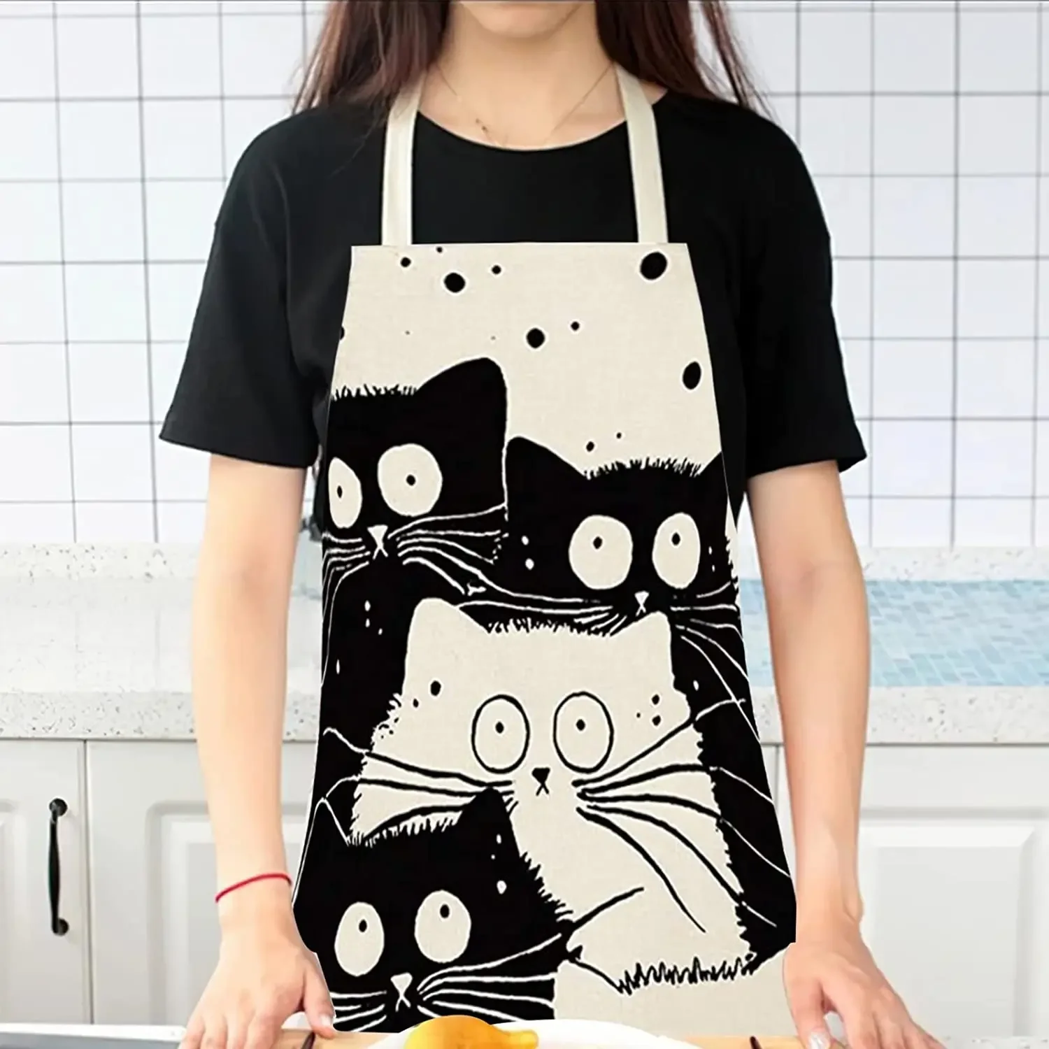 Japanese Lucky Cat Sushi Print Apron Cute Cooking Apron Women Men Chef Fun Apron Kids Painting Apron Party Stain Resistant Apron