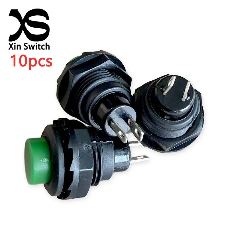 10PCS R13-502 Green Self Resetting Button Switch Opening 12mm 1.5A 250V/3A 125V Nut Fixed Type Plastic Circular Push Switch
