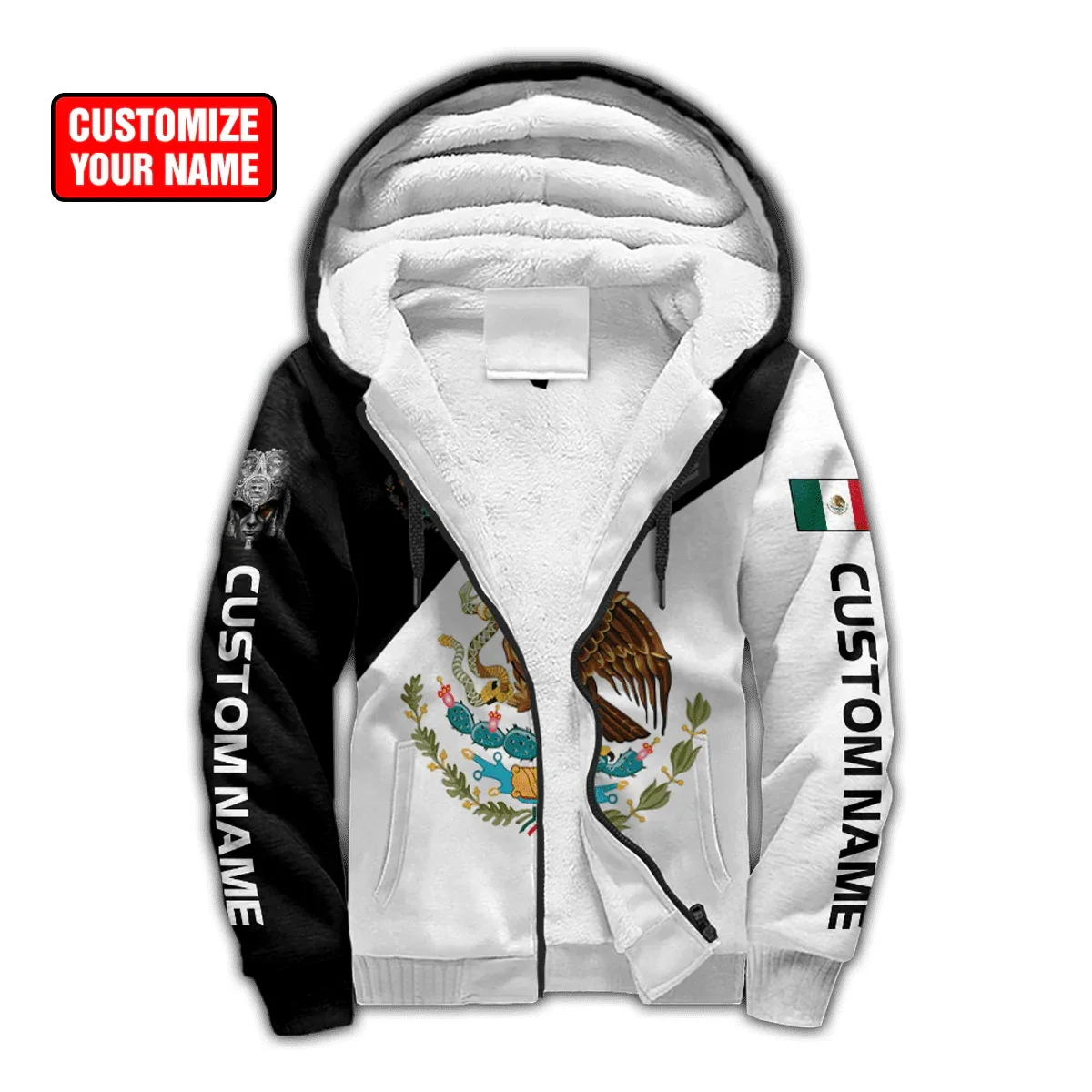 Personalized Name Mexico Flag Coat of Arm 3D Printed Fleece zipper Hoodies Unisex Winter Warm plus velvet Jacket Coat JRL08